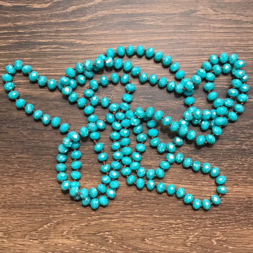 turquoise long glass bead necklace